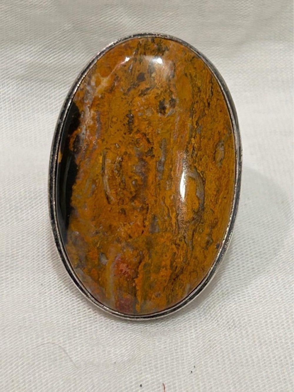Oval Brown Bumblebee Jasper Statement Ring in Silver Setting
